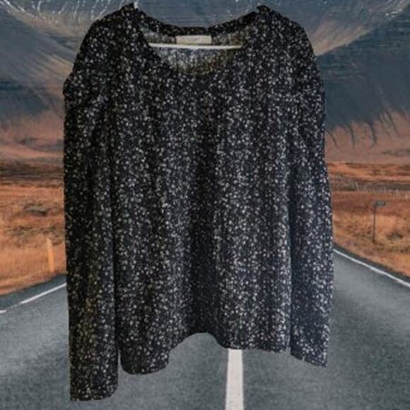 Loft XL long sleeve black and gray polyester blend stretch pullover woman's top - Picture 1 of 1